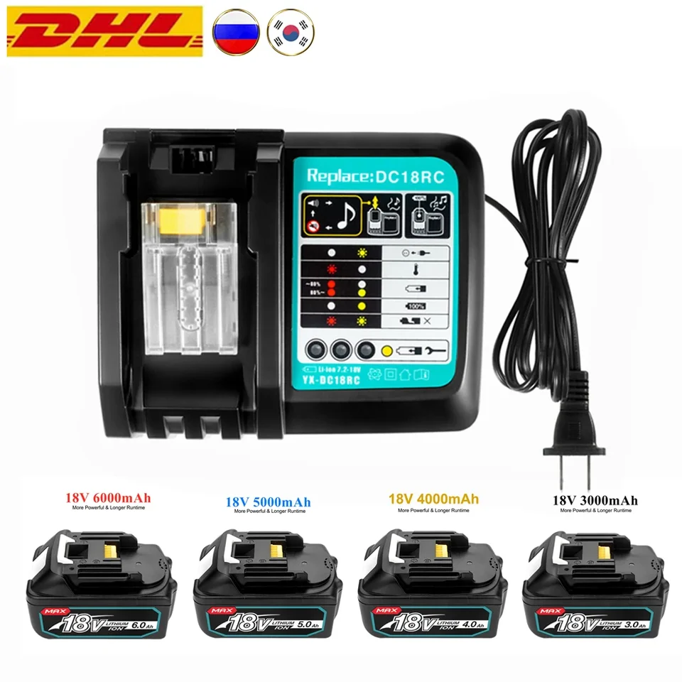 Makita 18V 6.0AH Nabíjateľná li-iónová batéria pre výkonný nástroj Makita 18 V batérie BL1840 BL1850 BL1830 BL1860B LXT 400 + nabíjačka