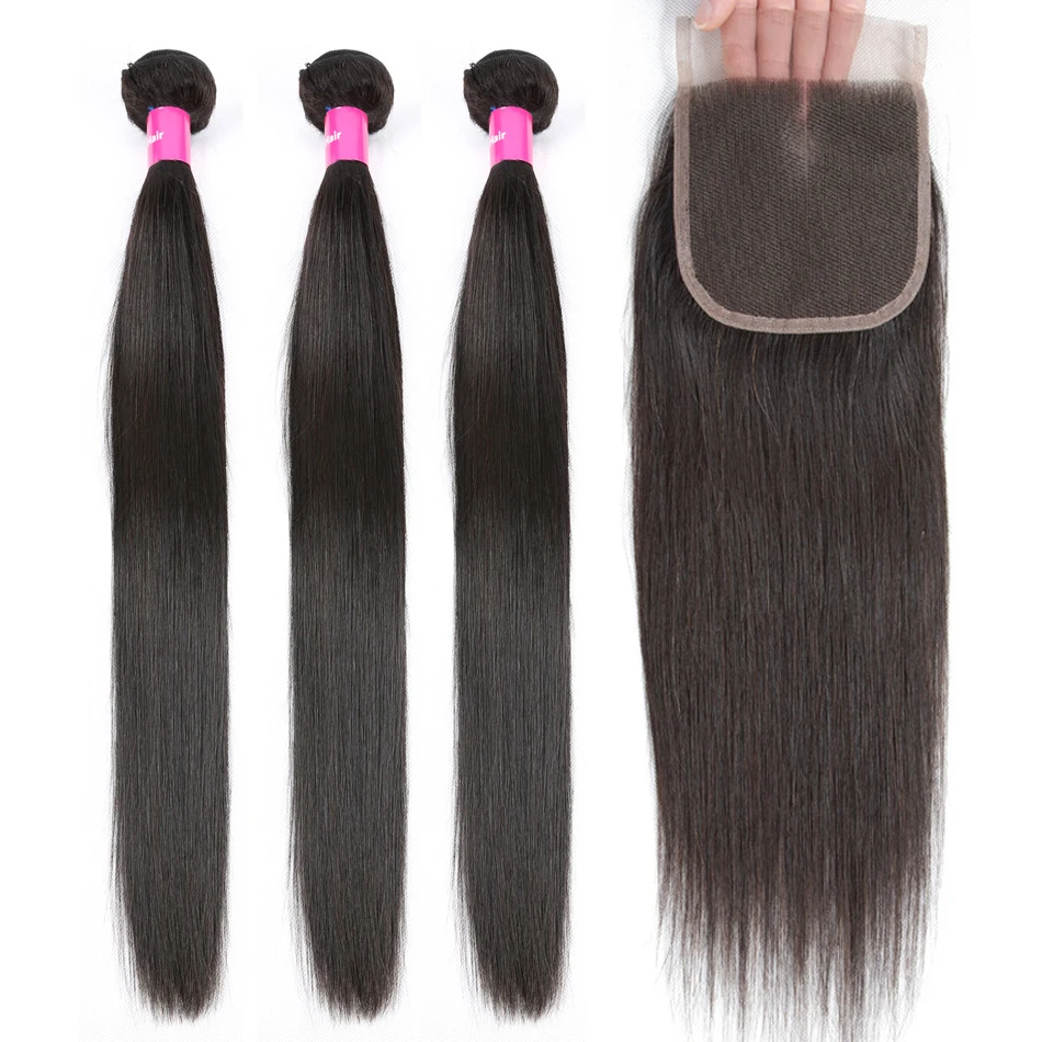 Malajzijské priame ľudské vlasové zväzky s uzavretím vyladené 100% Remy Hair Treck Weave predlžovanie vlasov 3 zväzky s uzavretím