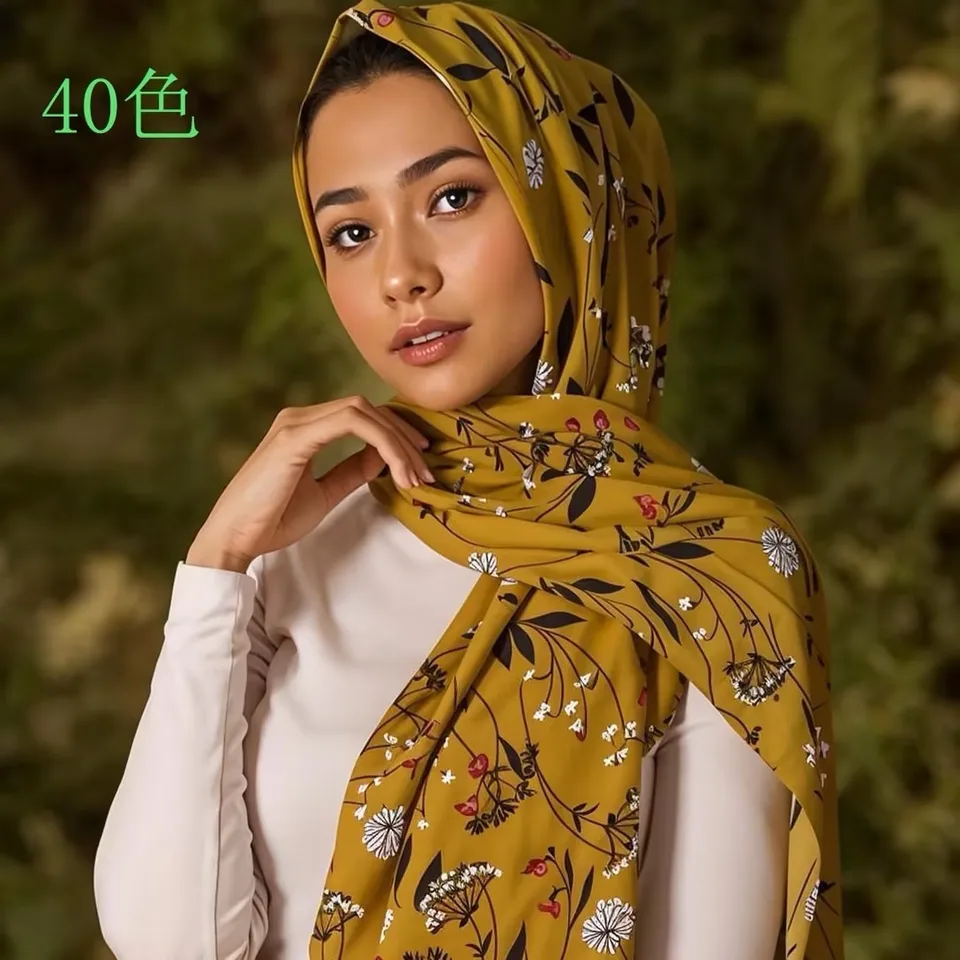 Maldivy Veľkoobchod Ženy Kvetinové šifónové šatky Lady Print Soft Voile Tlačené šály a zábaly ženská foulardová moslimská žena hidžáby