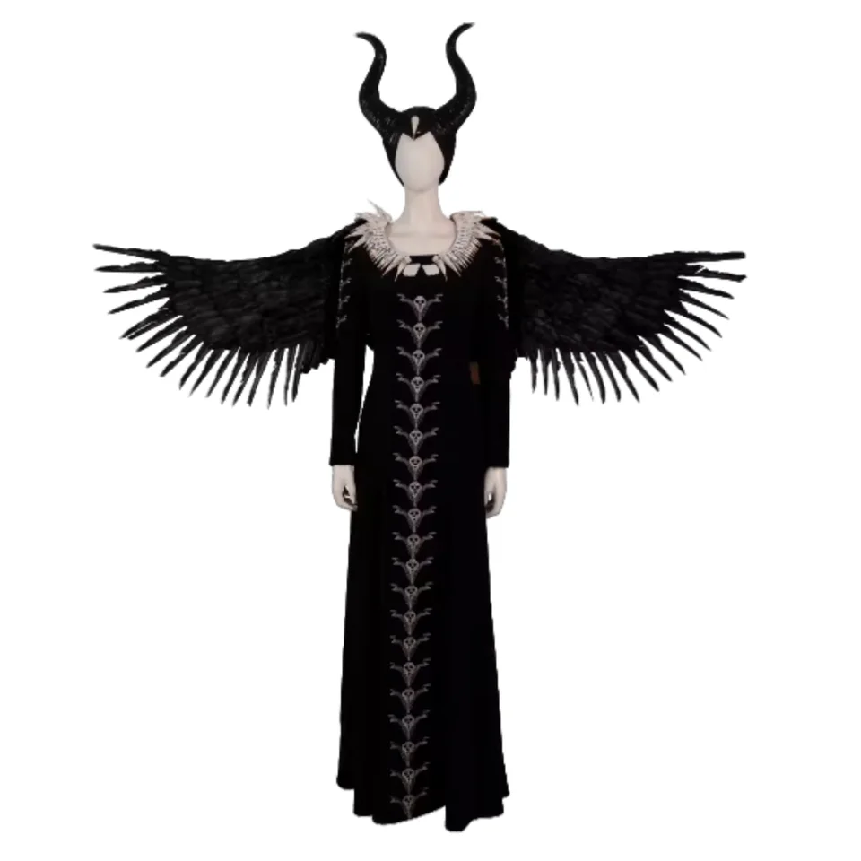 Maleficent Cosplay kostým pre ženy dievčatá Dievčatá Muži pre dospelých anime outfit Halloween cos pokrývky+krídla+plášť D25