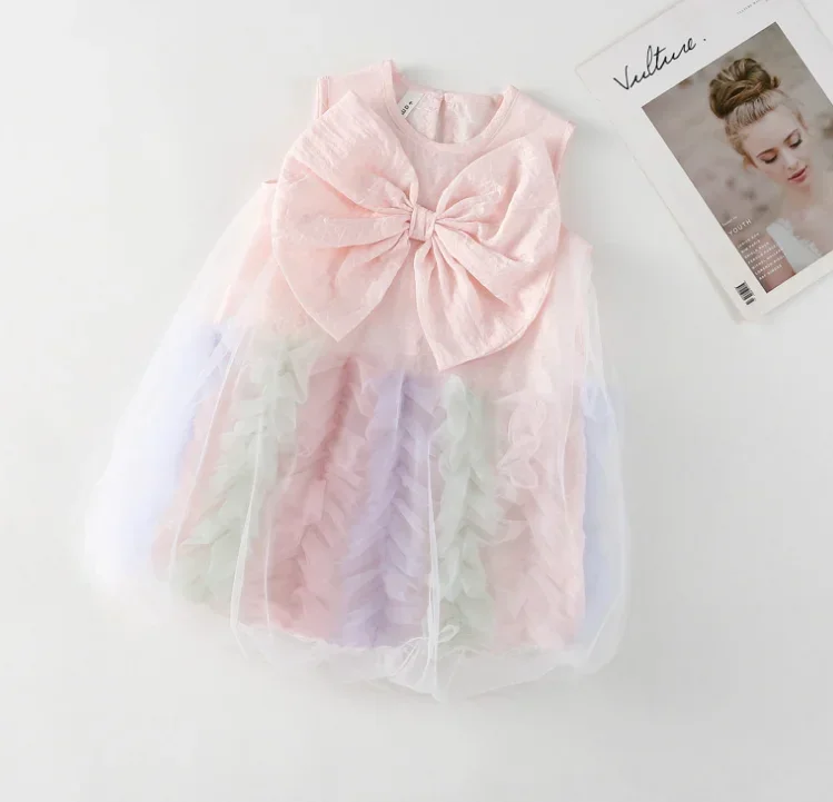 Maloobchodné nové dievčatká Boutique Big Bow vesta Šaty, princezná deti sladké párty narodeninové šaty sviatok 2-6 t