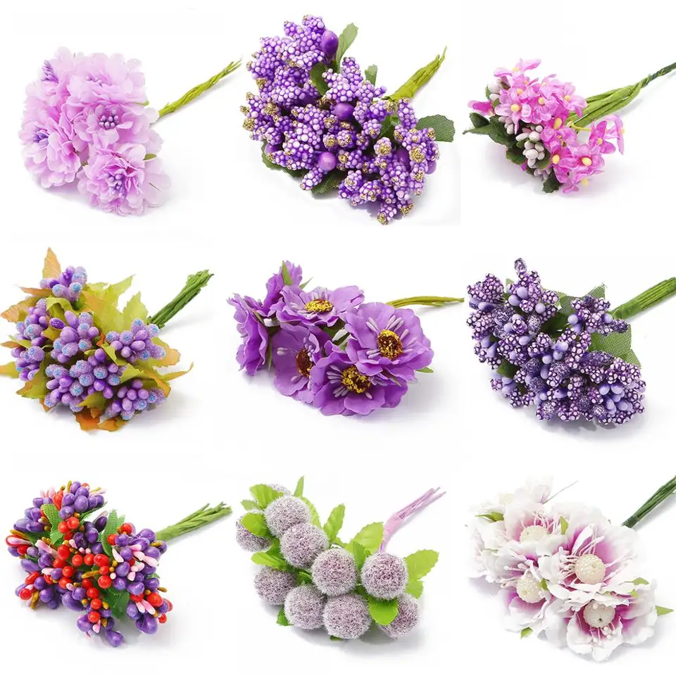 Malá fialová zmes 22Styles Art Flower Cherry Tymens Beries Bundle DIY Cake Vianočné svadobné krabičky