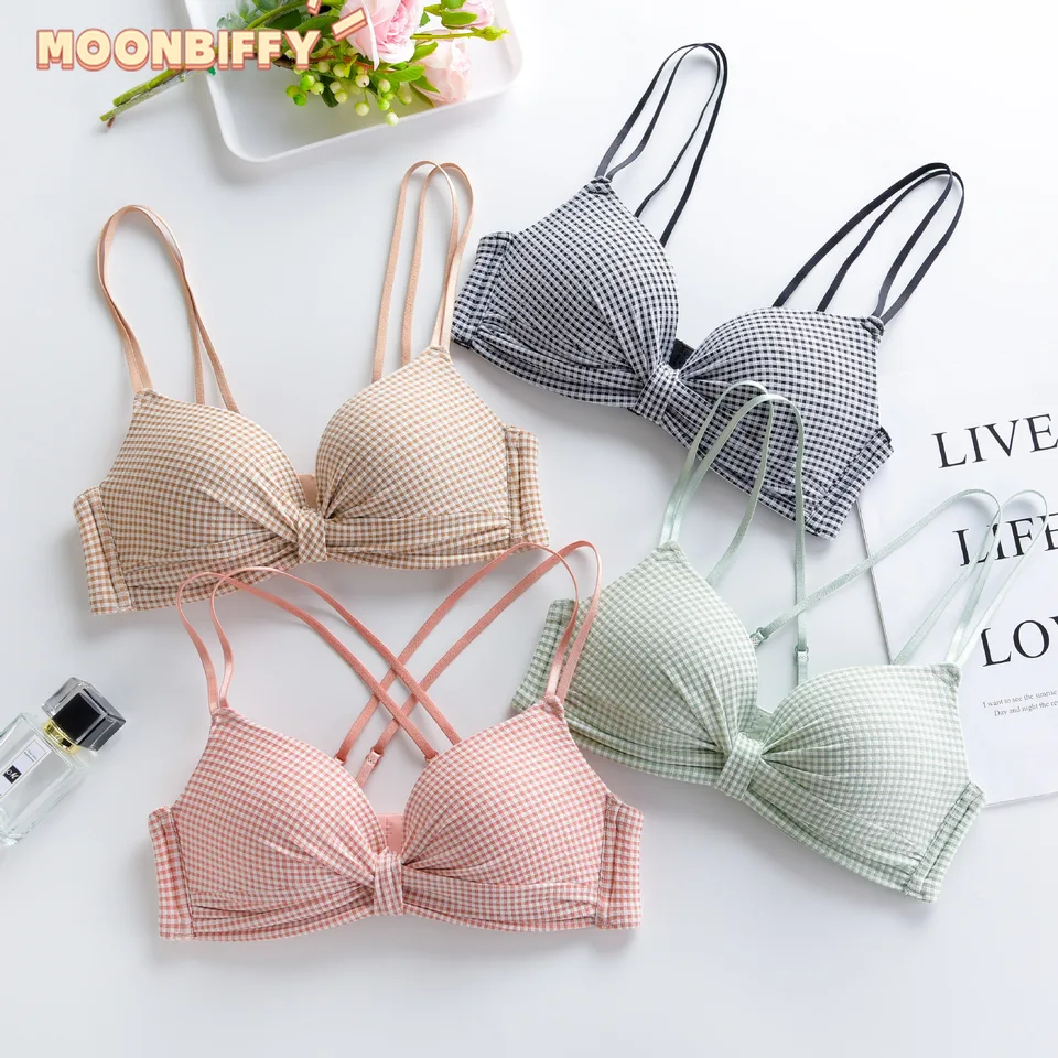 Malá hrudná spodná bielizeň Sexy zhromažďujte bezdrôtové push Up podprsenky cuteladies Brassiere Plaid Brackless podprsenka ružová spodná bielizeň pre ženy