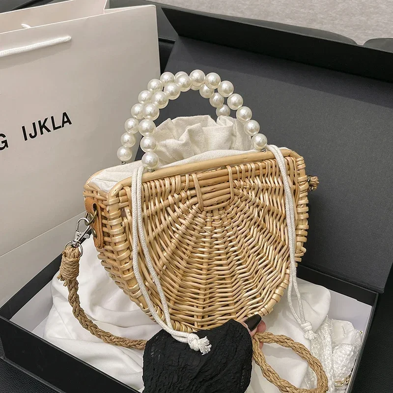 Malá okrúhla kabelka Slaw Beach Bag Vintage Raffia Rattan Bag pre ženy 2024 Summer polkruh Crossbody Česká cestovná taška