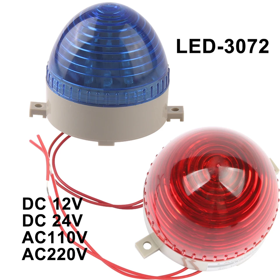 Malá signálna lampa AC 110V 220V/DC 12V 24V LED-3072 LED LED blikajúce výstražné svetlo Dopalca svetlo zelená červená modrá žltá bez bzučiaka