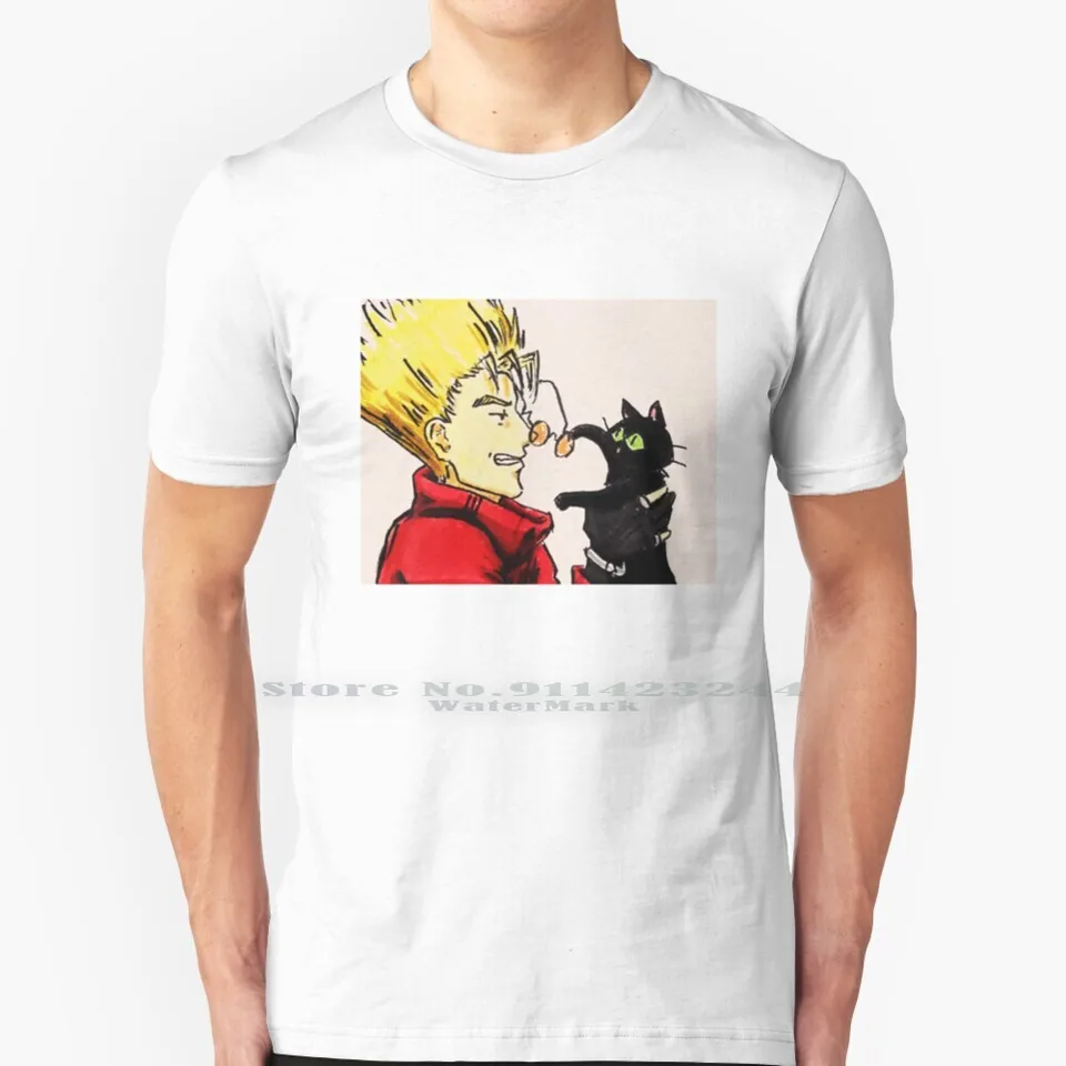 Malá čierna mačka 100% bavlnená tričko Vash The Stampede Humanoid Typhoon Anime Art Fan Fan Tee Tee Short Ruckve Darček s dlhým rukávom
