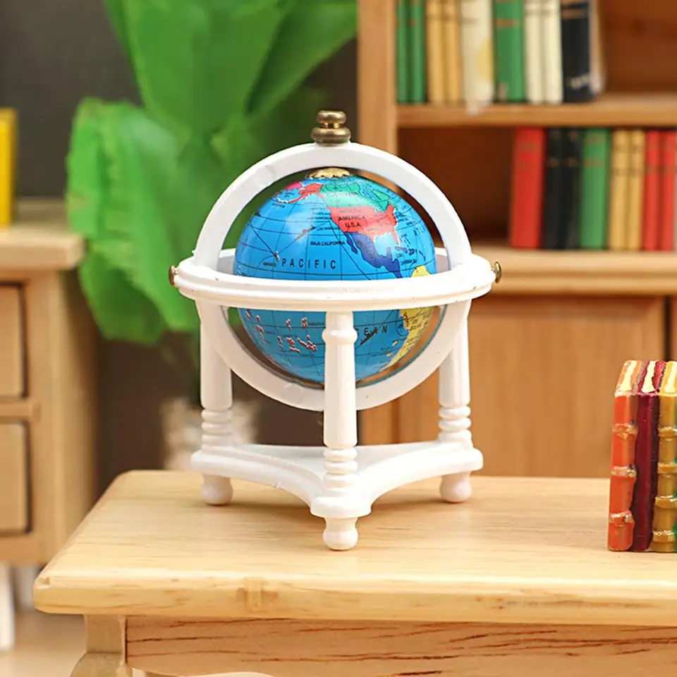 Malé svetové globálne opotrebenie miniatúrne svetový glóbus DIY Photo rekvizity 1:12 Dollous Micro Scene Mini Blue Rolling Globe