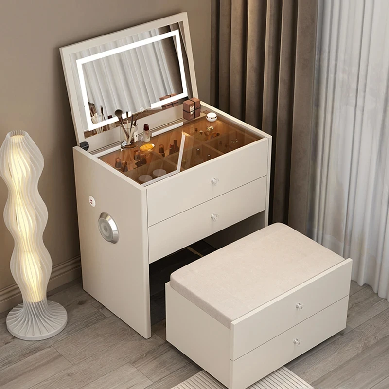 Malý dizajn cenovo dostupný toaletný stolík stoličky Dievčatá make -up svetlá toaletný stolík biela textúra Kaptafe Dresser Furnitur