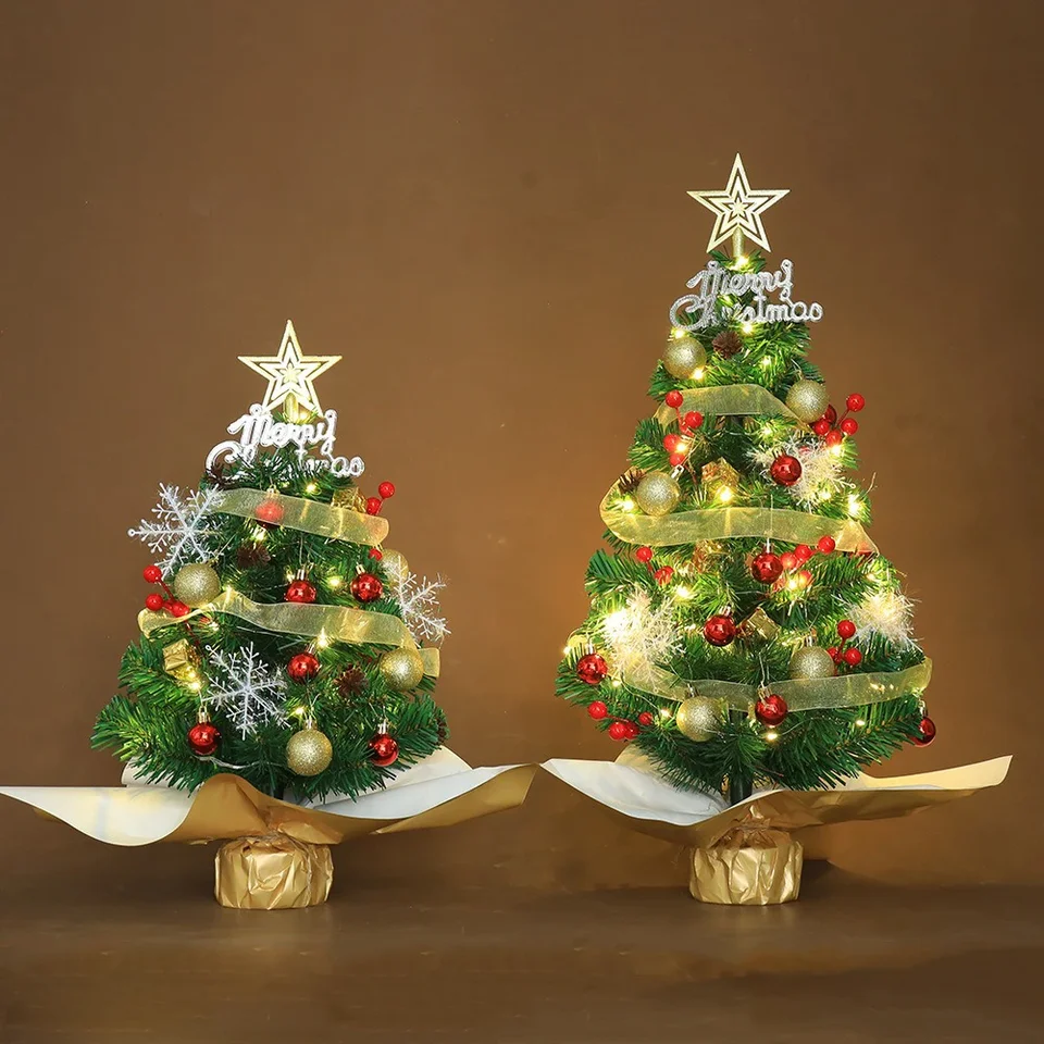 Malý mini vianočný stromček 45 cm/60 cm stolného ornamentu so svetlom malého balíka vianočného stromu