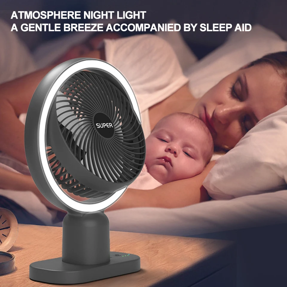 Malý ventilátor pracovnej plochy s nočným svetlom multifunkčného stolného osobného ventilátora 3 Rýchlosť nastaviteľného uhol pre vnútorné vonkajšie