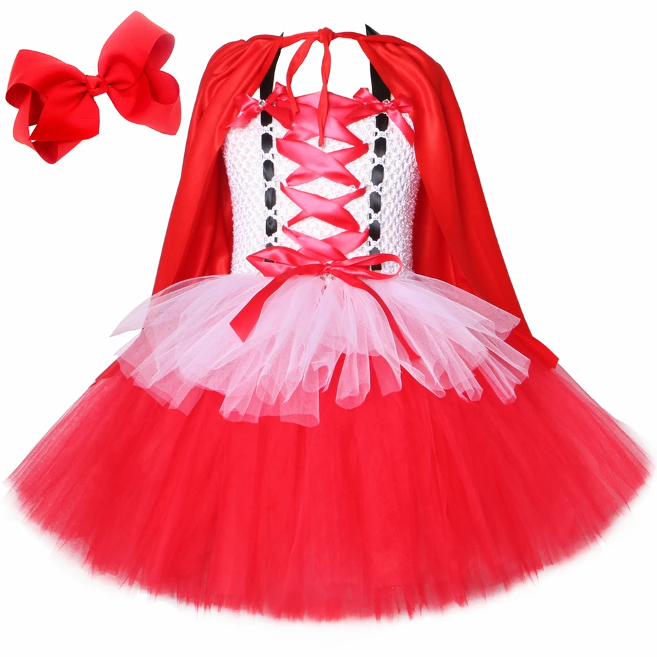 Malý červený jazdecký kostým pre dievčatá pre dievčatá Halloween karneval Party pletene šaty tutu s mys mysu deti Fancy Princezné oblečenie oblečenie