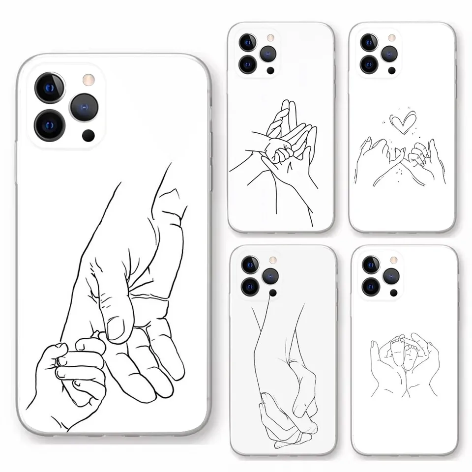 Mama dcéra Son Dad Dad Hand Pase pre iPhone 15,14,13,12,11 Plus, Pro, Max, XR, XS, X, 7,8 Plus, SE, Mini Transparent Shell