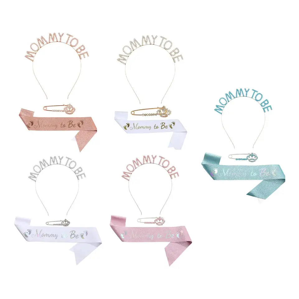 Mama, ktorá sa má stáť Sash Set Tiara Shinestone Crown Satin Sash Mama, ktorá sa bude chystá na oslavu na oslavu narodeninové oslavy, odhalenie pohlavie