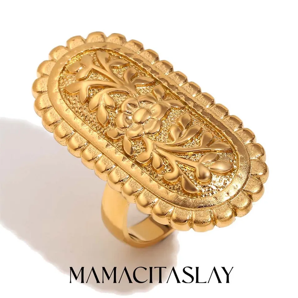 Mamacitaslay vintage palác kvetinové rastliny Oval Edge Pcezvety prstene trendy dámska z nehrdzavejúcej ocele