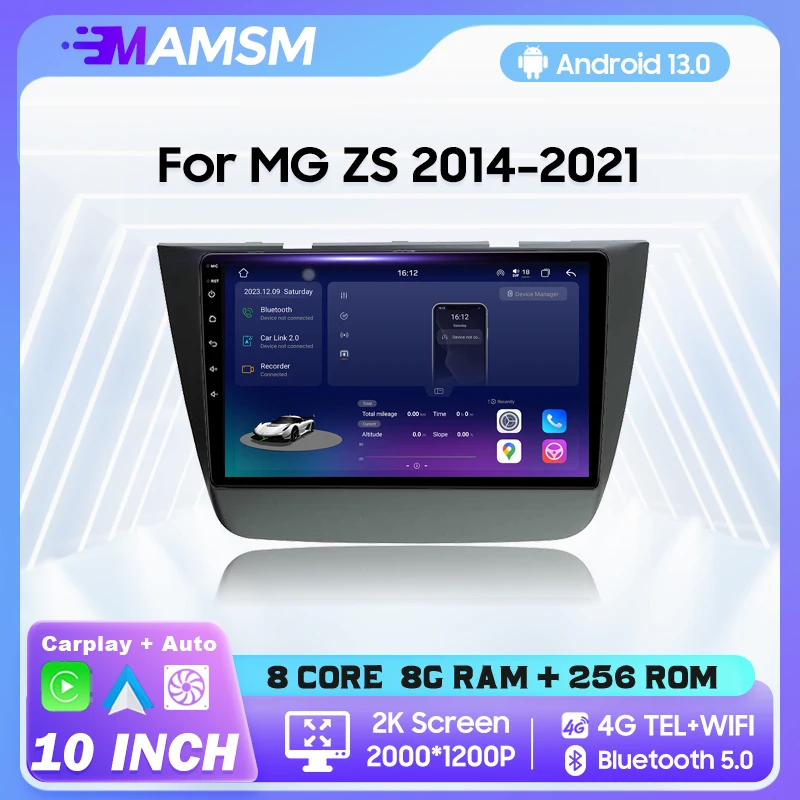 MAMSM Android 13 2K QLED Car Radio pre MG ZS 2014 2015-2021 Video Multimedia Bluetooth Player Navigation 4G GPS Carplay Stereo Stereo