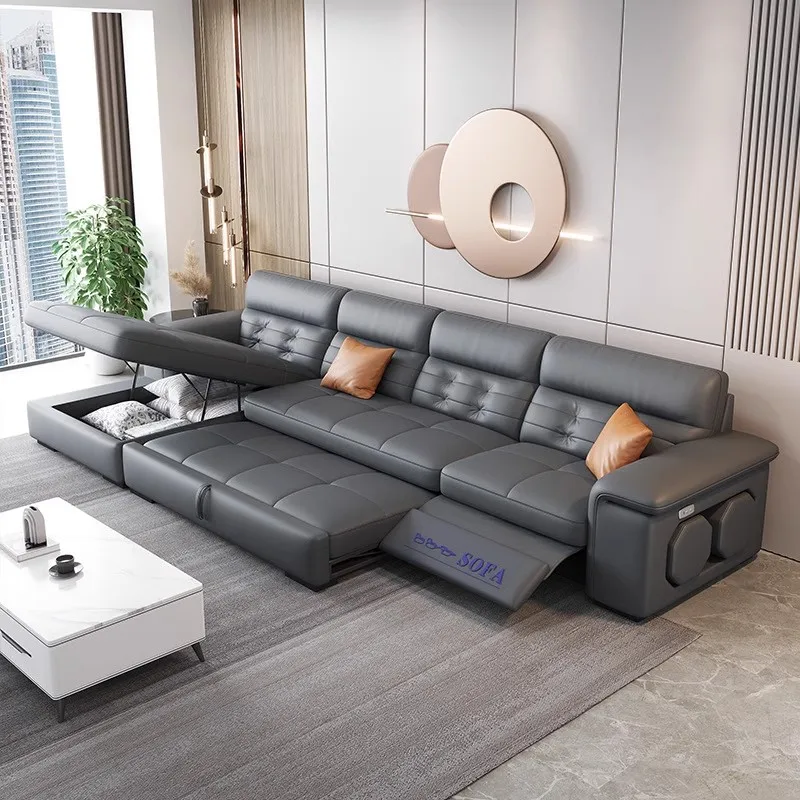 Manbas Section Sofa Bed s úložným priestorom, originálny kožený gauč, vesmírna kabritatívna spánková pohovka pre obývaciu izbu