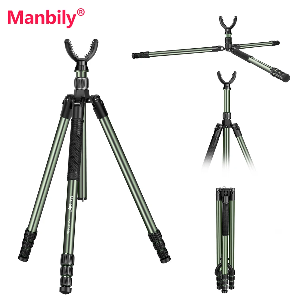 Manbily Professional Hunting Stick Shoot Shooting Trit na lov vonku 360 ° V tvar jarbu hliníkovej pušky Podporuje Mount Res Res Res Res Resp
