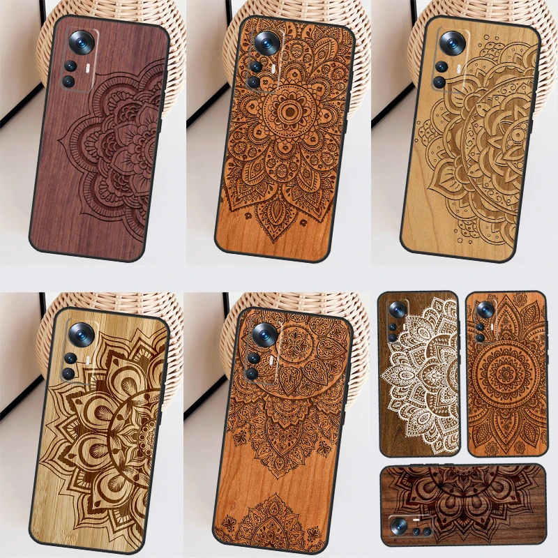 Mandala Floral Wood Case pre Xiaomi 13T 12T 11T Pro 13 Ultra 12 Lite 12x POCO F5 X5 X3 PRO X4 F4 GT M5 M5S F3