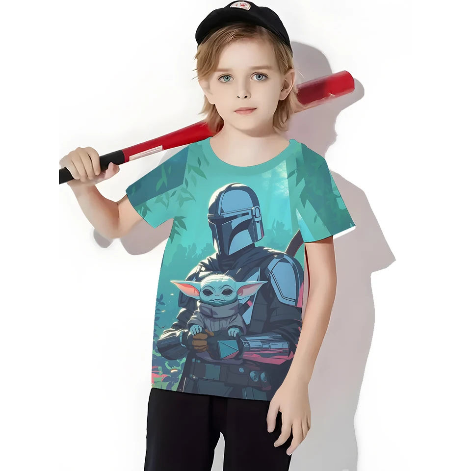 Mandalorians Yoda tlač detské oblečenie 5 až 14 rokov mužské vonkajšie oblečenie pre deti chlapec dievča Detské tričko Top košele