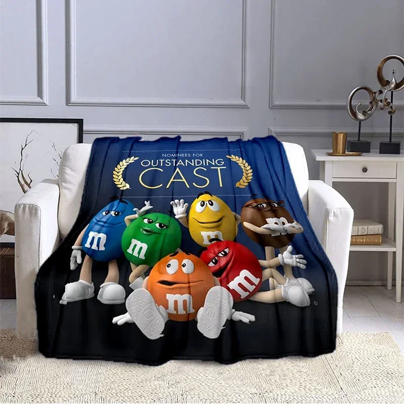 M&M Bean Chocolate Cartoon Vytlačená plyšová prikrývka, módna, teplá, turistika, domov, pohovka, posteľná bielizeň, detská posteľná prikrývka darček