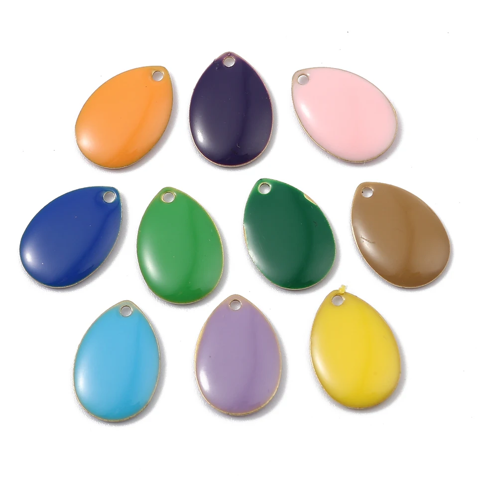Mandľový tvar email kúzla medené smaltované flitre Charms kvapky voda kvapky prívesky na kutilové náušnice, ktoré robia šperky, ktoré robia 14 mm x 10 mm, 10 ks