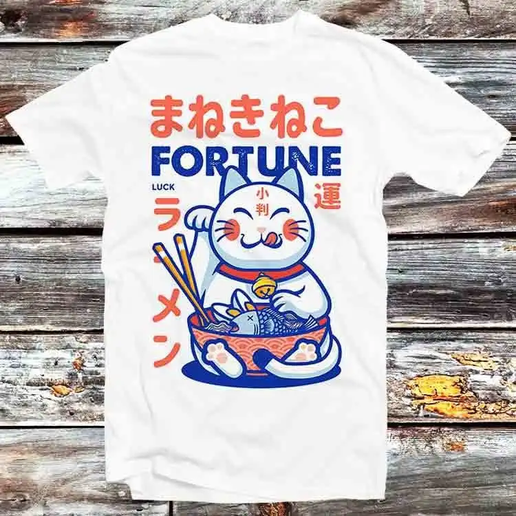 Maneki Neko šťastie šťastia mačka Ramen T tričko vintage retro cool cool cartoon anime top b822