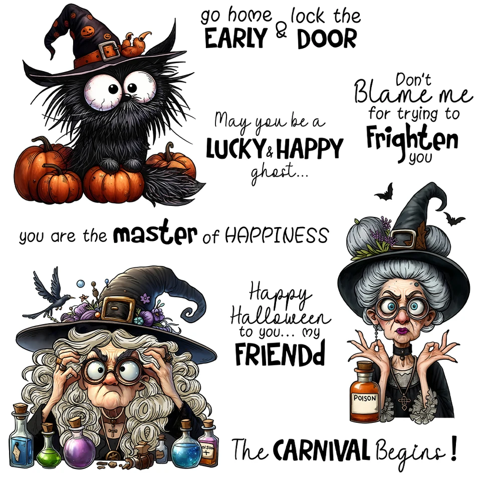 Mangocraft Funny Halloween čarodejnícka dáma Cutting Dies Clear Stamp DIY Scrapbooking Supplies Metal Dies Silikone Stamp Cards Albums