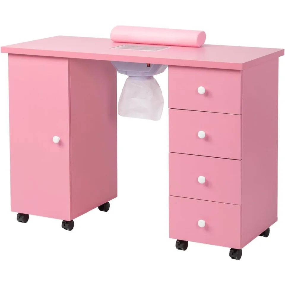 MANICURE TABLE KIT DASK pre nechtovú techniku, Kozmeovka Salon Tech Station W/Electric Downdraft Vent, Lockable Wheels, Wrist Cushion