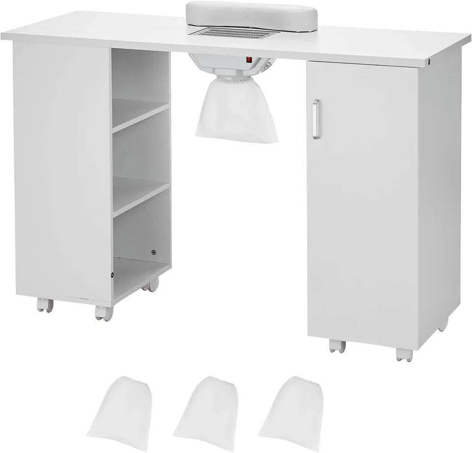 MANICURE TABLE, stanica stolovej na nechty s elektrickým zberateľom prachu, pracovným stolom na nechty s 8 kolesami (8 uzamykateľné),