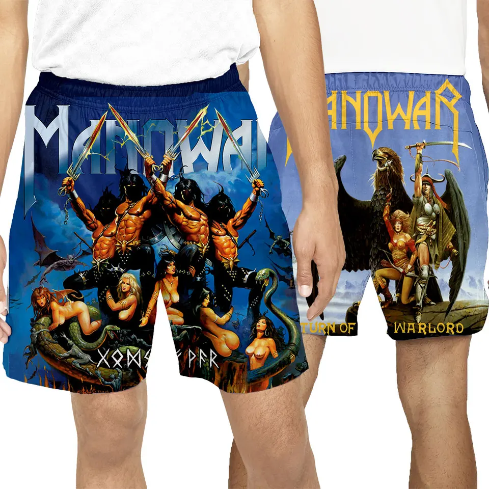 Manowar Band Summer Beach Shorts 3d Print Beachwear Swim Trunks Hip Hop Men Swessuit Surf Board Krátke športové nohavice