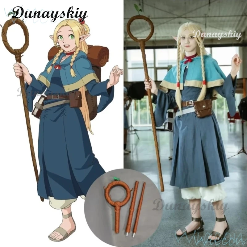 Marcille Donato Cosplay kostým chutný v Dungeon Food Marushiru Donatou Danjon Meshi set parochňu Halloween Elf Staffs Requess