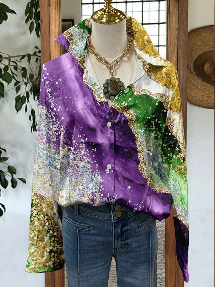 Mardi gras lesklé tričko s gradientom