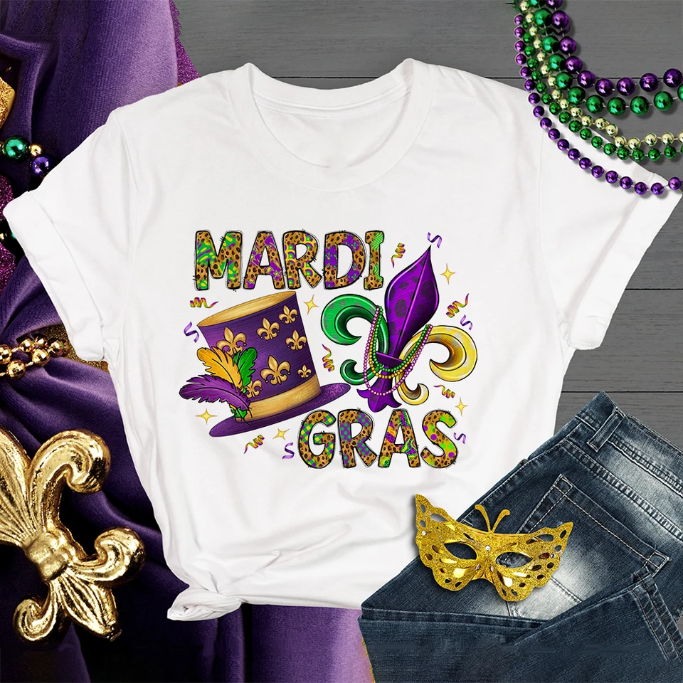 Mardi gras tlačená košeľa pre ženy je to Mardi gras yall tričko dievčatá karneval outfit sviatok sviatok s krátkymi rukávmi košele