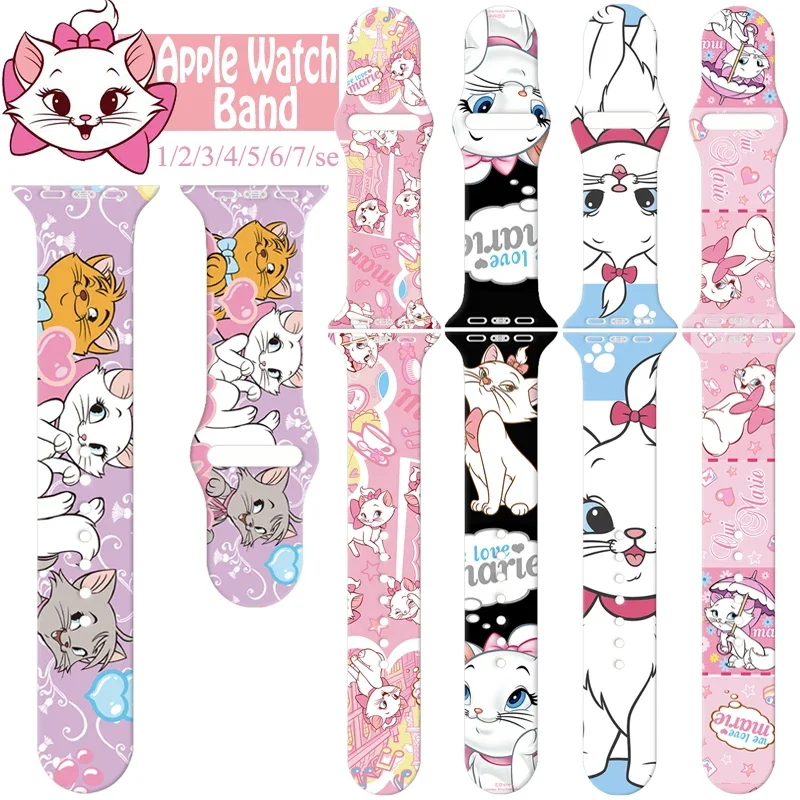 Marie Cat Silikone Strap Watch Band 7 41 45mm Series 6 SE 5 42 44 44 Gumový náramok Iwatch 3 2 1 38 40 Smart Bracelet
