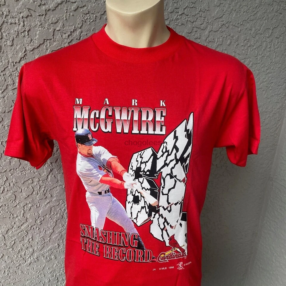 Mark McGwire 1998 Home Run Record newnorn nový starý zásobník Vintage Tee Tritle - veľkosť médiu