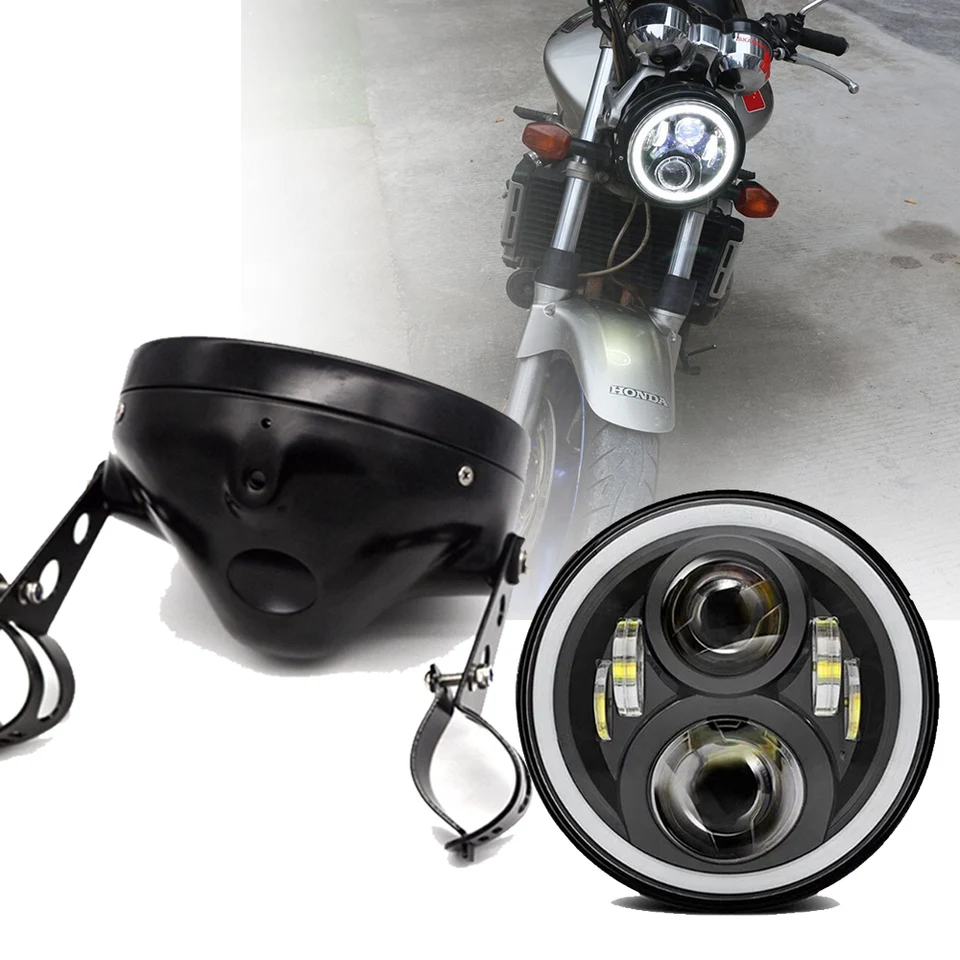 Marlaa 7 -palcový motocyklový projektor LED svetlomet Chrómové puzdro Bucket pre Yamaha Honda Suzuki 7 