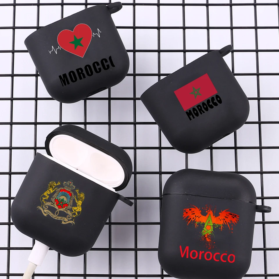 Maroko vlajkový futbal s háčikom pre Apple AirPods 2 1 puzdrá na slúchadlá Accessorie Silikone puzdro pre AirPod Pro 3 Black Cover