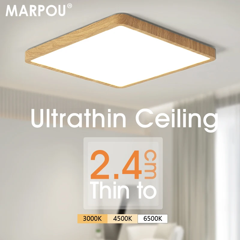 Marpou 2,4 cm ultra tenký stropný Led Svetlo štvorcové drevené zrno stropné žiarovky pre obývaciu izbu 220V 110V LED svetlá pre izbu spálne