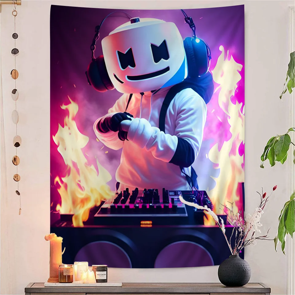 Marshmallow DJ tváre potlačené veľké steny tapisérie závesný tarot hippie nástenné koberce koľaj