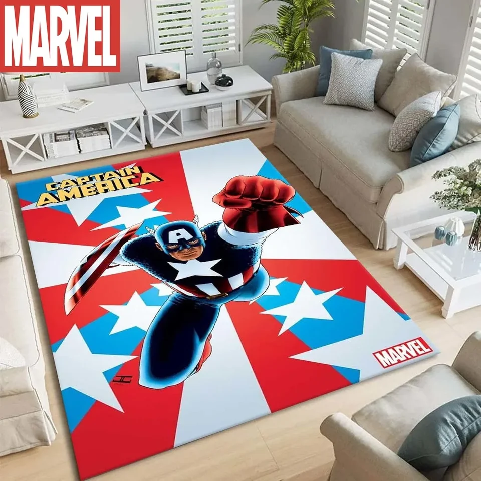 Marvel Captain America Pattern Area Koberce, koberec koberca pre obývaciu izbu Spátka Sofa Derormat Decotion, Detské hrajte bez škvŕn podlahovej podložky