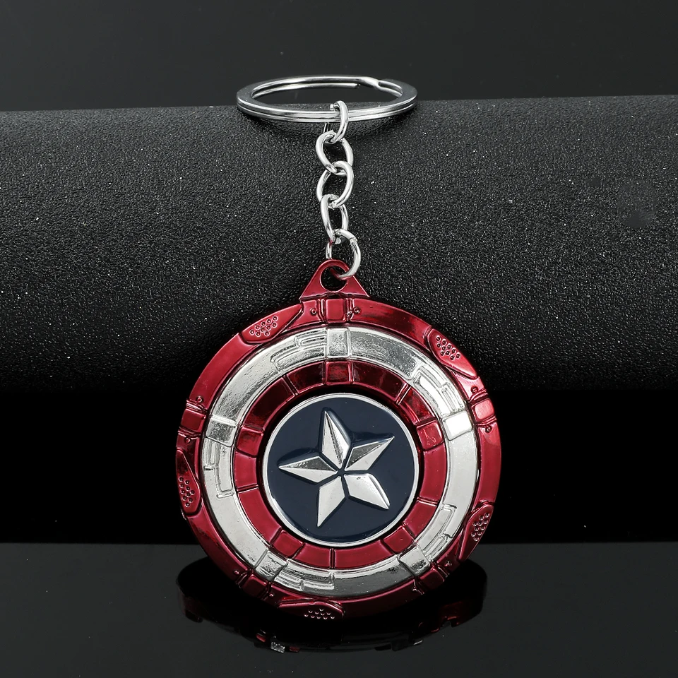 Marvel Captain America Shield Keychain Zábava Rotate Zbavte úzkosť hračky Keyring Avengers Autba Bag Držiteľ kľúča