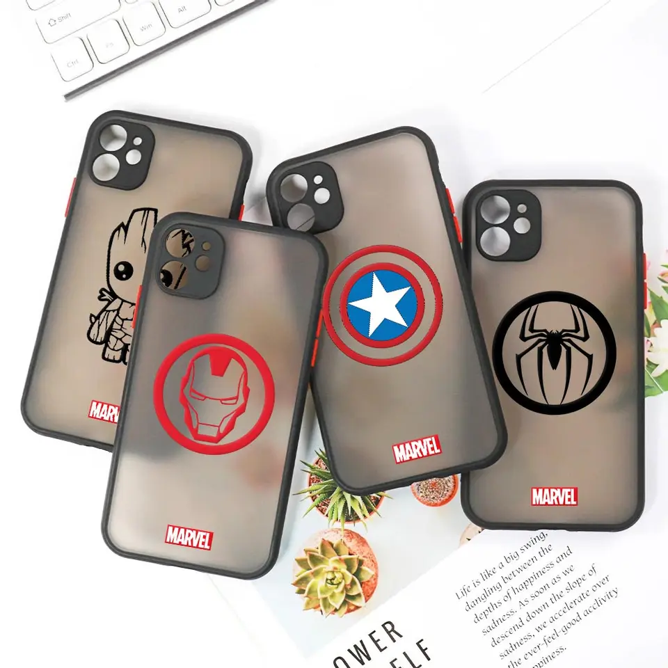 Marvel Heroes Ironman Captain America Logo Clear Case pre iPhone 15 14 13 Pro Max 12 11 Pro SE 2020 XS 7 8 Plus matný zadný obal