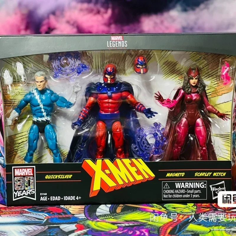 Marvel Legends 80. X-Men Action Obrázok 3-balíčky Hračky Comics Family Matters Quicksilver Magneto Scarlet Witch Witch Anime Model Model Model