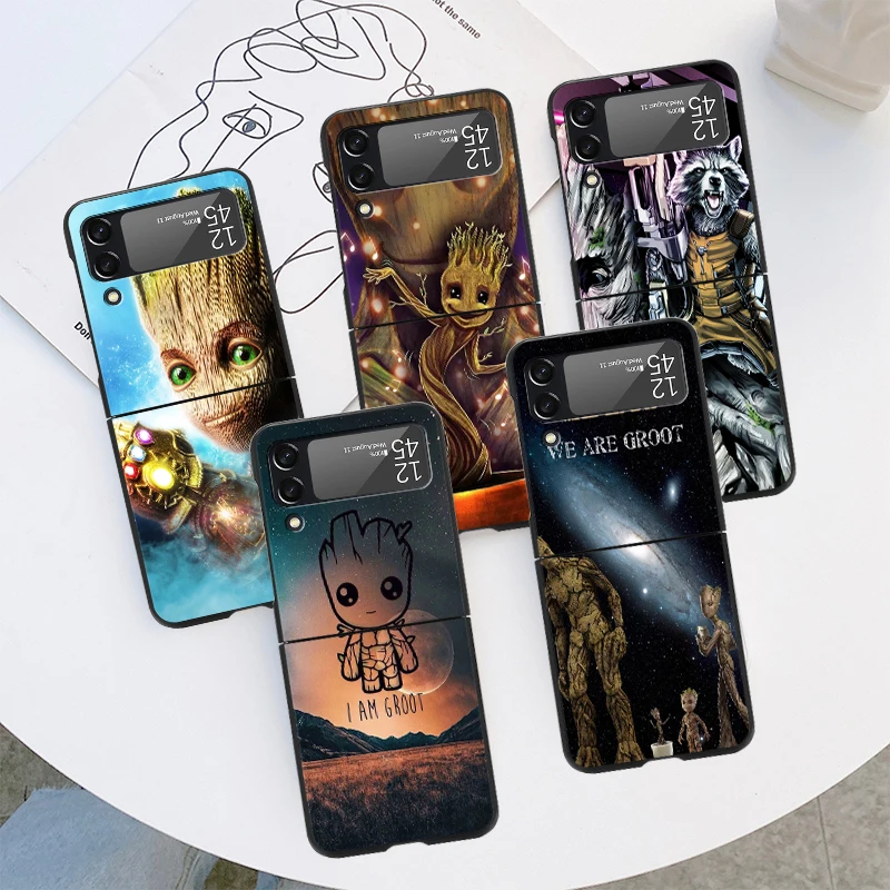 Marvel Rocket Raccoon Groot Black Zflip puzdro pre Samsung Galaxy Z Flip 4 3 5G Tvrdý obal pre Galaxy Zflip4 3 Shell Phone Fundas