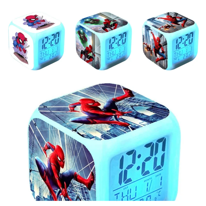 Marvel Spider-Man Anime Cartoon Roztomilý farebný budík Kreatívna farba meniaca budík Študent prebudenie artefaktových ozdôb