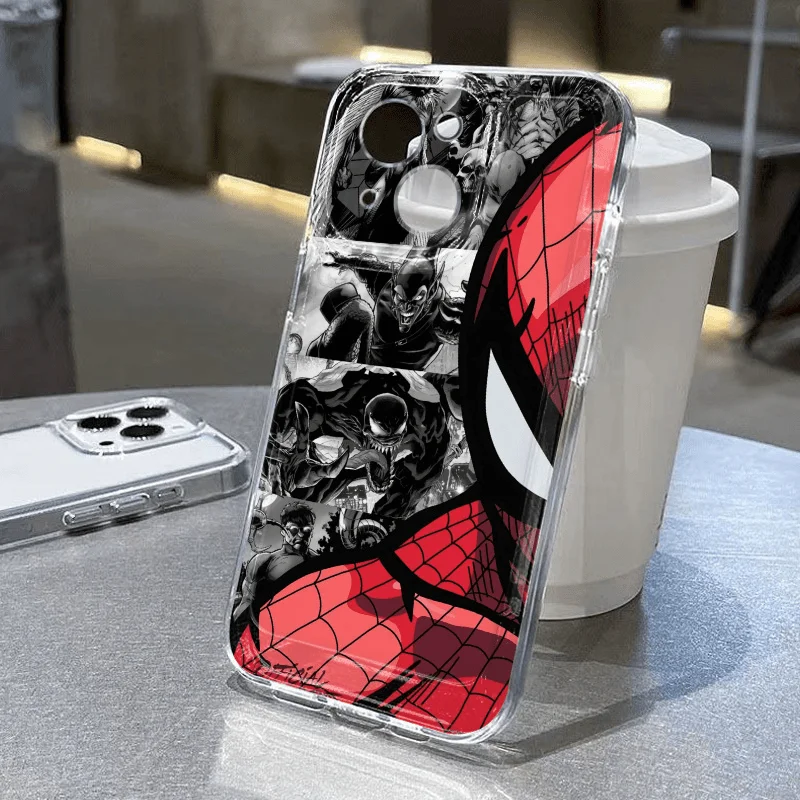 Marvel Spider Man Transparent Cool Telefón pre iPhone 15, 14, 13, 12, 11 Pro Max xr xs x 7, 8 plus y2k mäkký silikónový kryt