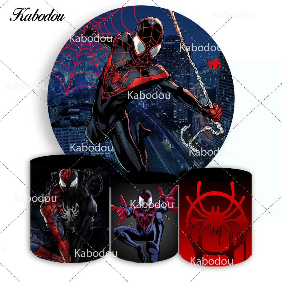 Marvel Spiderman Round pozadie pre deti pre deti narodeniny Disney superhrdina Boys Circle Photo pozadia na pozadí stánok valc