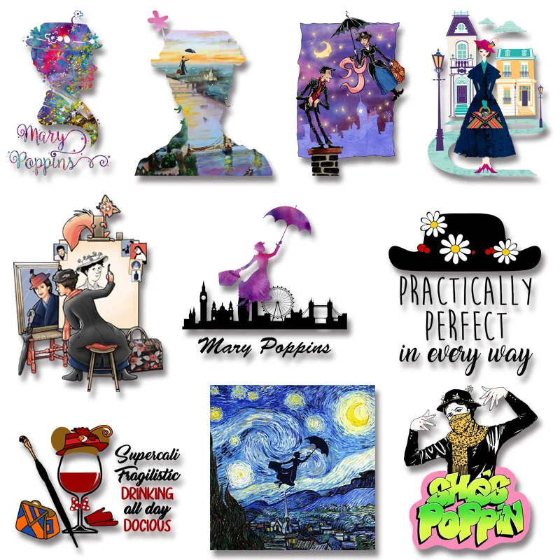 Mary Poppins Disney Movie Transfer prenos PVC Patch Iron-on Prenosy záplaty pre detské oblečenie bunda