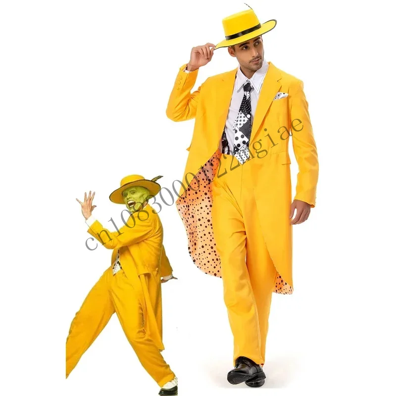 Maska Jim Carrey Cosplay kostým Man Yellow Suit Outfits Halloween Party Road Hracie oblečenie pre dospelých mužov nový CMM221