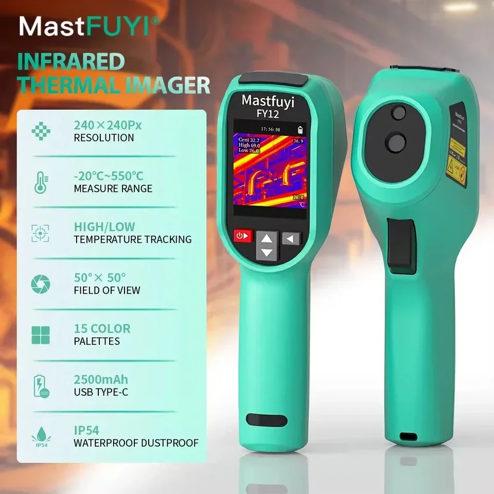 Mastfuyi FY12 Nabíjateľný tepelný zobrazovací fotoaparát vreckový tepelný zobrazovač nepremokavý odolný voči prachu odolnosti-20 ℃ ~ 550 ℃